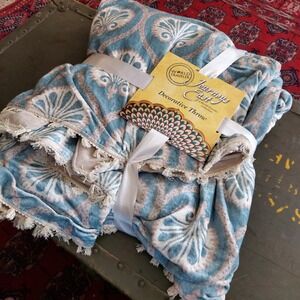 World Traveler Journeys East Blue Medallion Plush Decorativ Throw Blanket Fringe